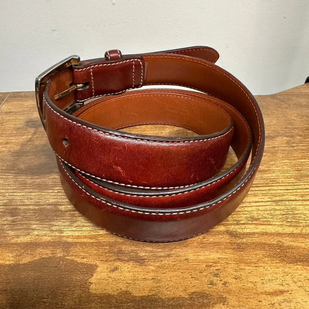 Brooks Brothers Mens Brown Leather Belt Made in Italy Contrast Stitch Size 40